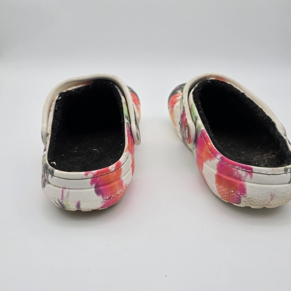 Crocs Sandal Women 10 White Tie Dye Rainbow Splatter Faux Fur Lined Winter - Picture 4 of 8